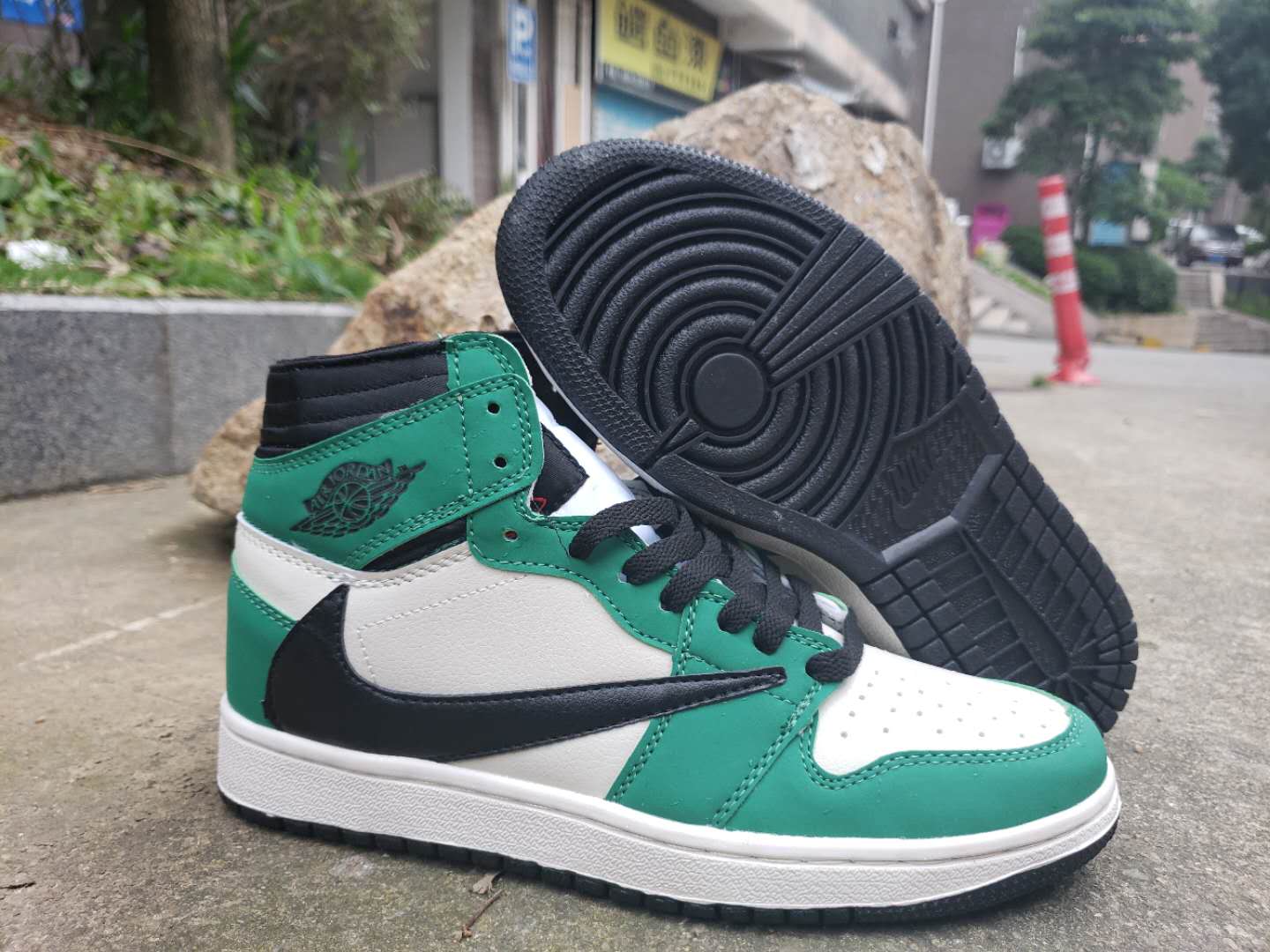 Air Jordan 1 High OG TS SP Green Black White Shoes - Click Image to Close